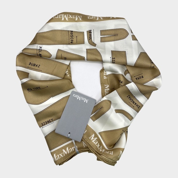 MAX MARA WOMEN'S WHITE AND NUDE CITY NAME PRINT SCARF - Picture 2 of 5